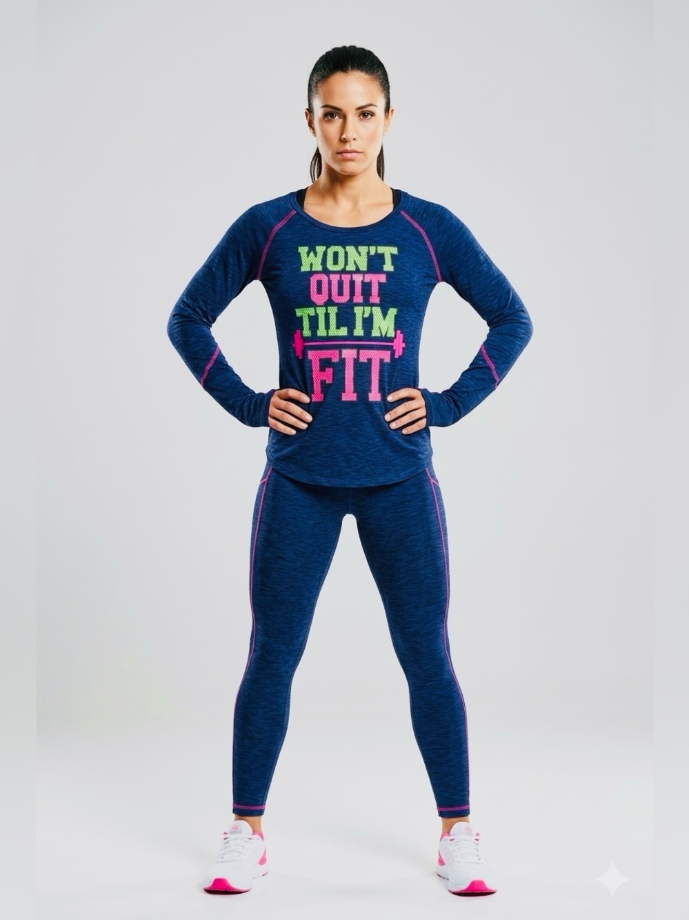 EVCR #Workout Long Sleeve Athletic Top XL Blue Pink Thumbhole Activewear
